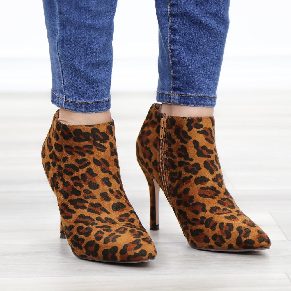 Vegan Suede Leopard Print Ankle Booties - Picture 2 of 11